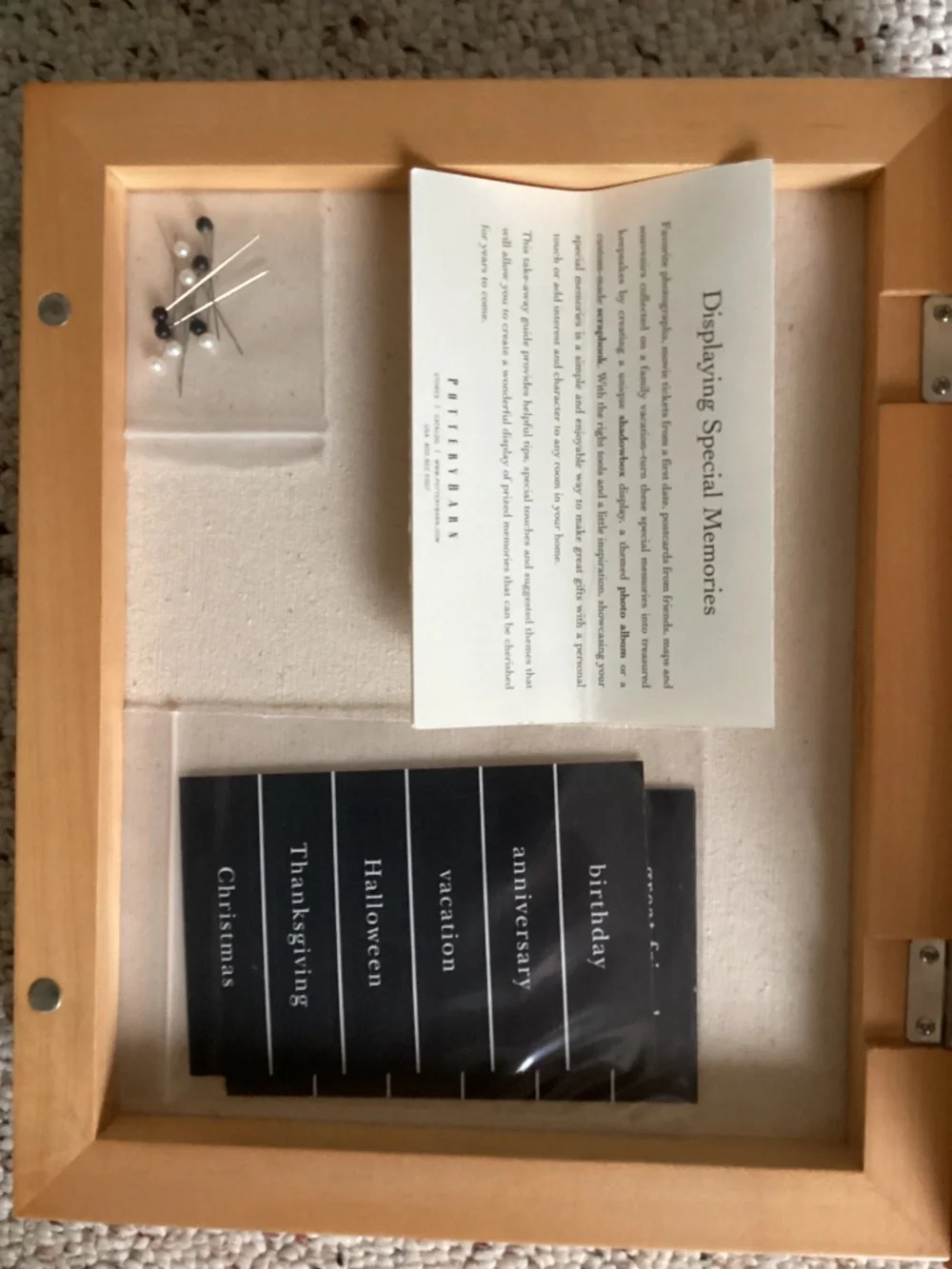 Pottery Barn Magnet Close Shadowbox Box w/ labels & pins